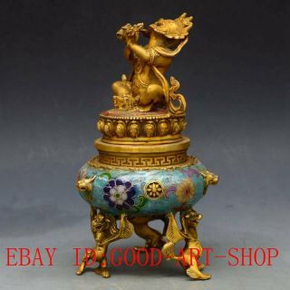 Chinese Vintage Brass Handwork Cloisonne King Kong Buddha Incense Burner L13 5