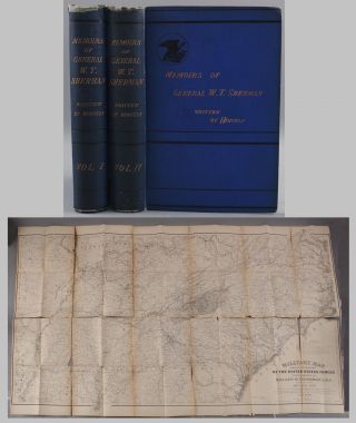 2vol 1st Ed Civil War Books,  Memoirs Of General W.  T.  Sherman W/ Map Of Marches