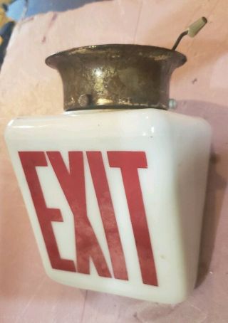 Vintage Art Deco Industrial Theatre Exit Sign Wedge Glass Globe Light Lamp Old
