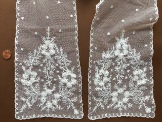C.  1900 Needlerun Embroidered Net Lace Scarf / Tie Collect Costume