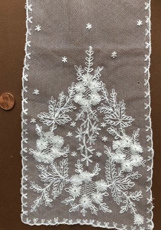 C.  1900 needlerun embroidered net lace scarf / tie COLLECT COSTUME 5