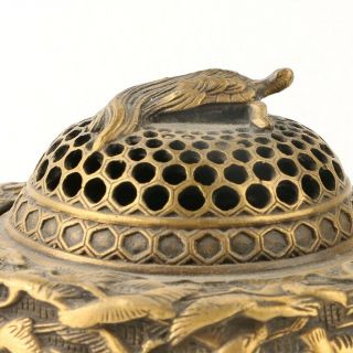 China Exquisite Brass Incense Burner Carved Birds W The Ming Dynasty Mark GL286 3