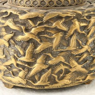 China Exquisite Brass Incense Burner Carved Birds W The Ming Dynasty Mark GL286 4