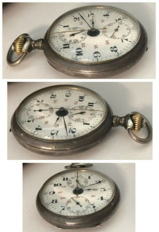 Antique GIRARD PERREGAUX.  800 SILVER CHRONOGRAPH 51 MM Pocket Watch Collectors 11