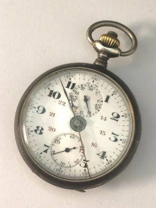 Antique GIRARD PERREGAUX.  800 SILVER CHRONOGRAPH 51 MM Pocket Watch Collectors 3