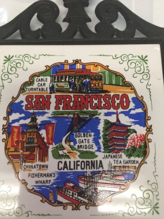 Vintage San Fransisco CA Trivet - Cast Iron & Ceramic Tile - 40 2