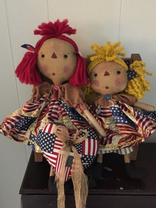 Primitive Folk Art Raggedy Ann Doll Home Of The Brave W/Americana Heart 5