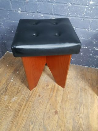 Vintage 1970s teak stool with black leather seat very cool retro stool 2