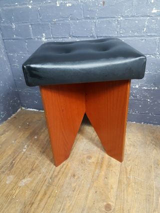 Vintage 1970s teak stool with black leather seat very cool retro stool 3