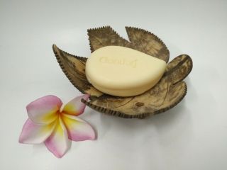 Vintage Wooden Soap Dish Holder Maple Leaf Coconut Shell Wood Handmade Bathroom