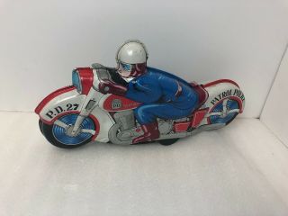 1950s Haji Japan Tin Litho P.  D 27 Patrol Police Motorcycle Vintage 13 Inches Wow