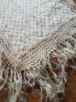 Antique Vtg 1880s Victorian Very Fine Hand Knit Silk Shawl Fringed Lace 36 " Sq