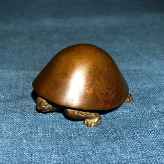 Chinese Antique Old Pure Solid Copper Handwork Mushroom Turtle Ornament Statue