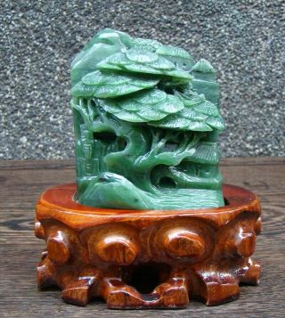 Natural Hetian Jade Jasper Hand - Carved Statue Scenery Exquisite Cert 0196