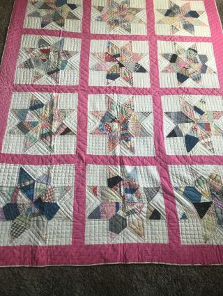 Vintage Star Patchwork Quilt Hand Stitched & Quilted 65 X 84”