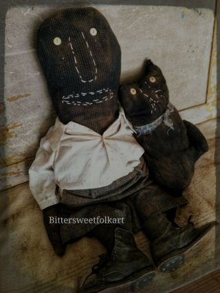 Primitive Early Look Charlie Rag Doll And Cat Bittersweetfolkart