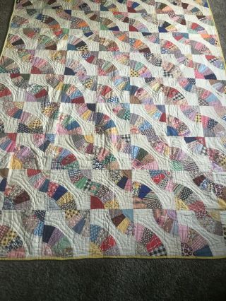 Vintage Patchwork Fan Quilt Hand Stitched & Quilted 88 X 89””