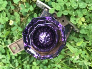Vintage Amethyst Octagon - 8 Point Violet Purple Glass Door Knobs And Brass Plates