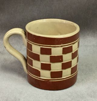 Ca 1770 Brick Red & White Checkered MOCHAWARE CUP Creamware Dipped Ware Austria 3