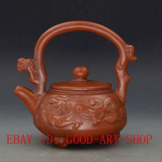 Chinese Yixing Zisha Hand - Carved Dragon & Phoenix Teapot G33