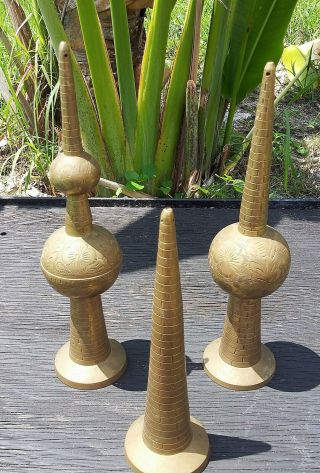 Antique Brass Roof Toppers Obelisk Finials Fancy Work - Mid East - India Vgc