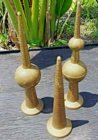 ANTIQUE BRASS ROOF TOPPERS OBELISK FINIALS Fancy Work - Mid East - India VGC 2