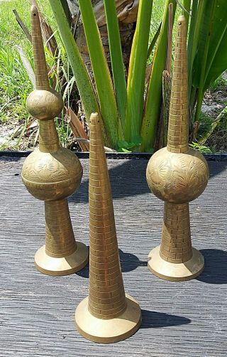 ANTIQUE BRASS ROOF TOPPERS OBELISK FINIALS Fancy Work - Mid East - India VGC 3