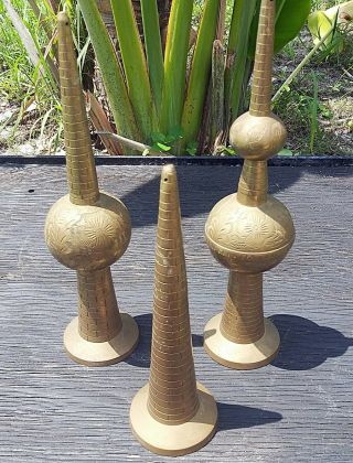ANTIQUE BRASS ROOF TOPPERS OBELISK FINIALS Fancy Work - Mid East - India VGC 4