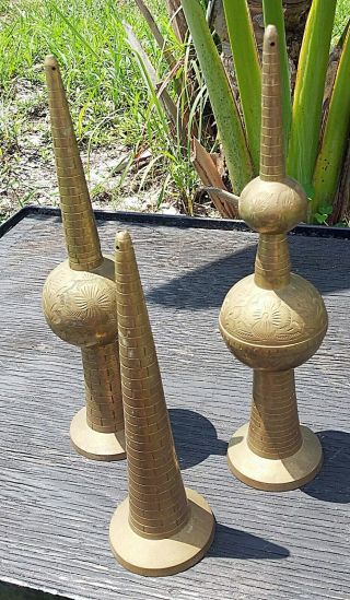 ANTIQUE BRASS ROOF TOPPERS OBELISK FINIALS Fancy Work - Mid East - India VGC 5