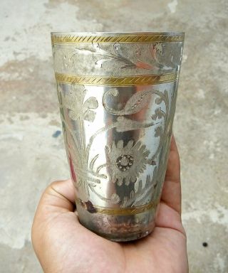 Old Brass Hand Carved Unique Milk / Lassi Big Size Glass,  Rich Patina
