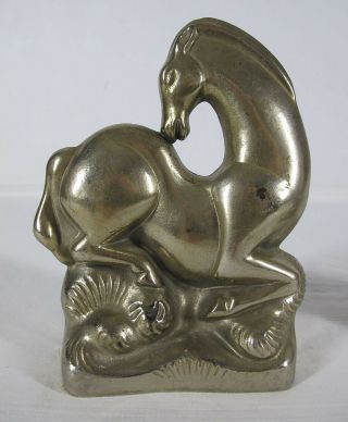 Antique 1930 ' s Art Deco Contortionist Horse Bookends Nickel Plated Kraftware yqz 4