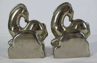 Antique 1930 ' s Art Deco Contortionist Horse Bookends Nickel Plated Kraftware yqz 6