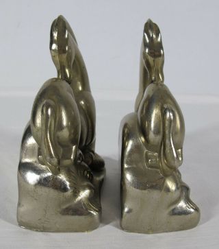 Antique 1930 ' s Art Deco Contortionist Horse Bookends Nickel Plated Kraftware yqz 7