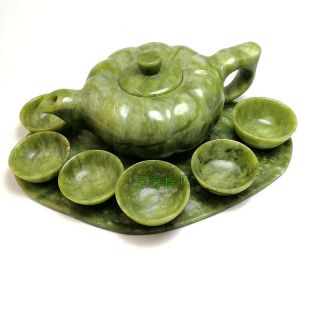 Chinese Handmade Natural Jade Carving Jade Teapot And Tea Cup A Set