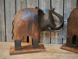 2 Vtg Primitive Rustic Folk Art Large Metal & Wood Elephants Sculpture Figurine 4