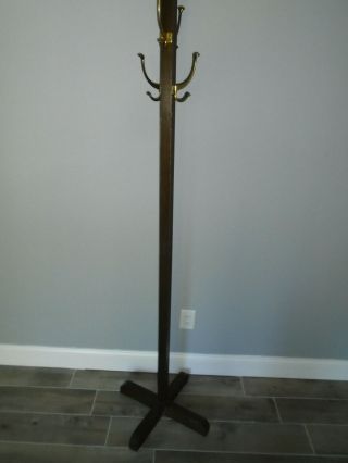 Antique Coat Hat Rack Stand Solid Oak Wood