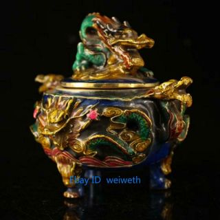 Vintage Style Chinese Cloisonne Dragon Incense Burner Statue 2