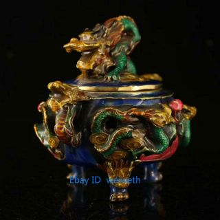 Vintage Style Chinese Cloisonne Dragon Incense Burner Statue 3