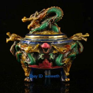 Vintage Style Chinese Cloisonne Dragon Incense Burner Statue 5