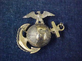 Orig Pre Ww2 Officers Cap Badge Usmc Marine Corps Sterling & 10 K Gold " Hh "
