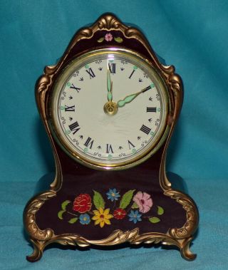 Vintage Lador Music Box Gilded Deep Burgundy Alarm Clock Glow in Dark German? 3