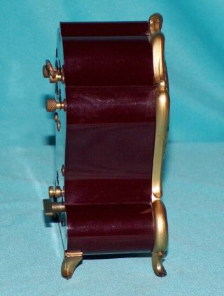 Vintage Lador Music Box Gilded Deep Burgundy Alarm Clock Glow in Dark German? 6