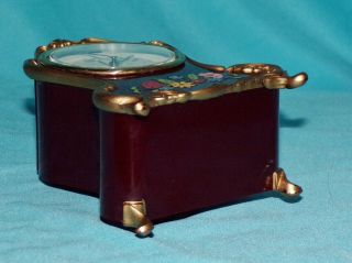 Vintage Lador Music Box Gilded Deep Burgundy Alarm Clock Glow in Dark German? 7