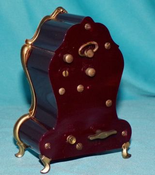 Vintage Lador Music Box Gilded Deep Burgundy Alarm Clock Glow in Dark German? 8