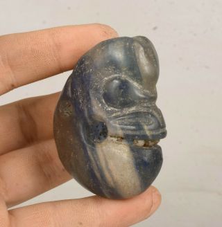 2.  4 " Old Chinese Hongshan Culture Blue Crystal Carved Pig Dragon Pendant Amulet