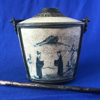Old 19th Chinese Ceramic Opium Bowl Pipe Rear Antique Pa12