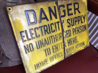 Vintage Enamel Sign Home Office Danger Sign.  1930 