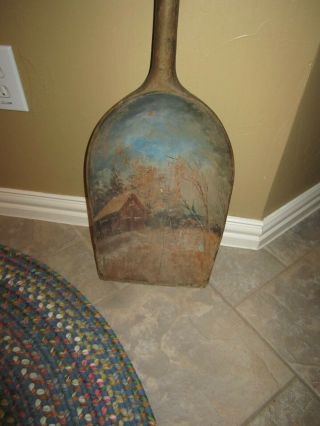 Antique Hand Carved Wooden Shovel Hand Painted Picture in Wood Bowl Folk Art 2