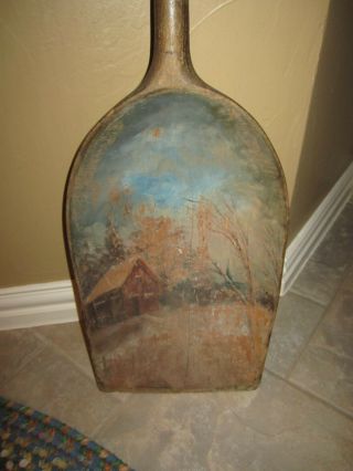 Antique Hand Carved Wooden Shovel Hand Painted Picture in Wood Bowl Folk Art 3