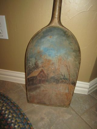 Antique Hand Carved Wooden Shovel Hand Painted Picture in Wood Bowl Folk Art 8